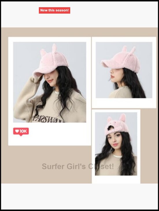 Wool Blend Rabbit Ears Baseball Cap Women Winter Warm Slouchy Beanie main image 4